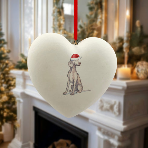 Weimaraner in Santa Hat Christmas Heart Bauble